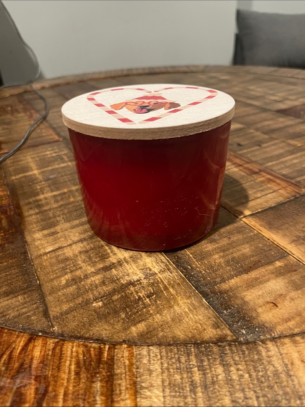 Red Heart-Top Decorative Candle Jar with Wooden Lid